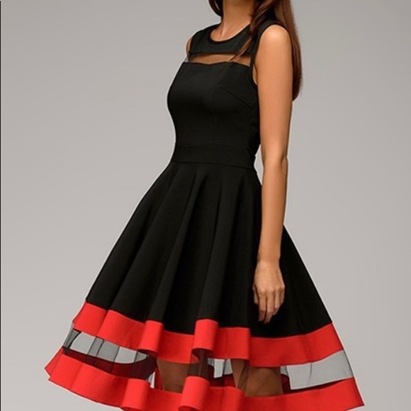 Ricco Bruno Dresses & Skirts - Black & red mesh-panel sleeveless A-line dress